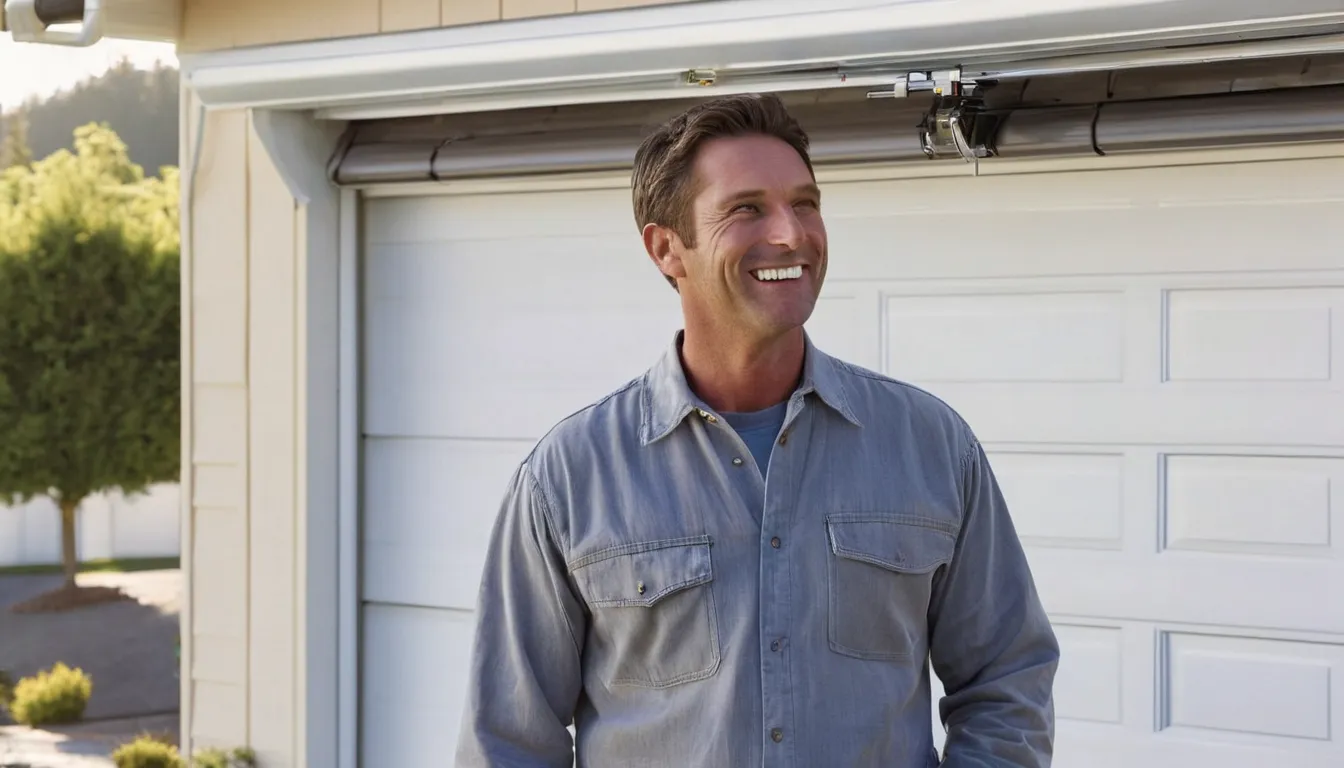 A friendly local provider checking a torsion spring above a garage door at a Brighton home